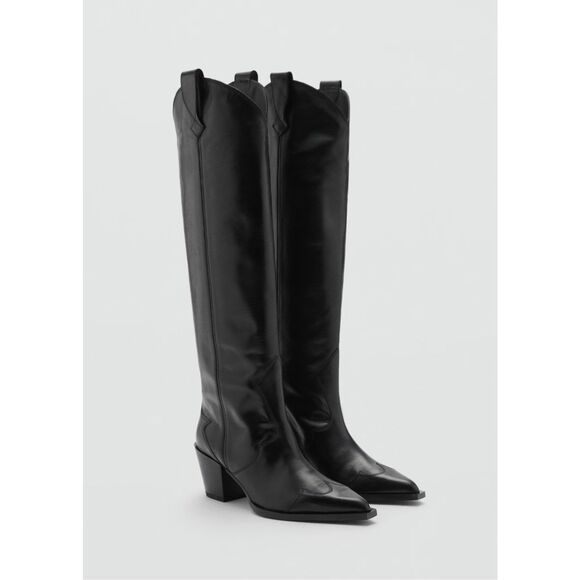 MNG BY MANGO $269 BLACK COWBOY LEATHER BOOTS 40 EUR NEW - Picture 2 of 9